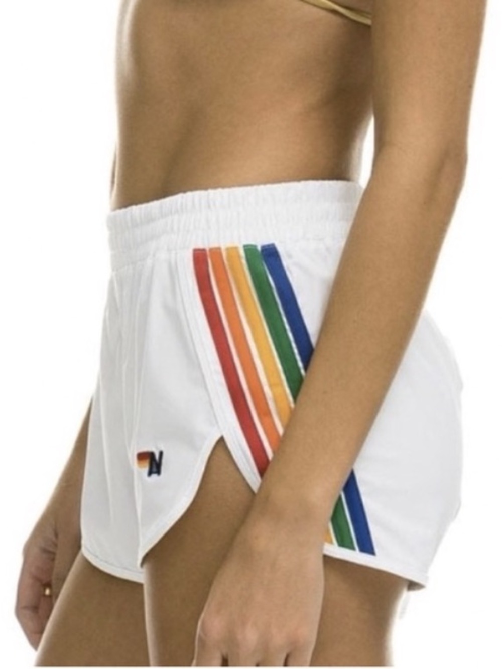 Aviator Nation Women's 5 Stripe Flex Board Shorts White Rainbow Large